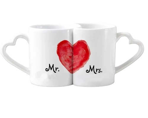 Heart- Handle Printed Ceramic Coffee Mug - Color: White