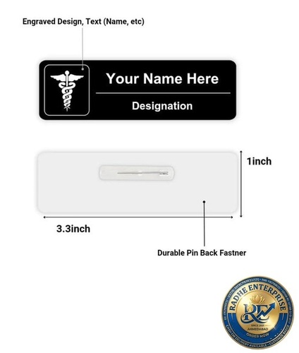 Personalised Name Badge with Pin Back 3.3 x 1 Inch