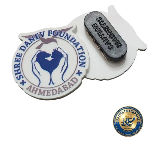 Custom Shape Acrylic Ngo Logo Badge - Color: White And Multicolour