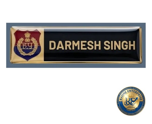 Haryana Police Uniform Name Plate Custom Name - Color: Black And Gold-Tone As Shown