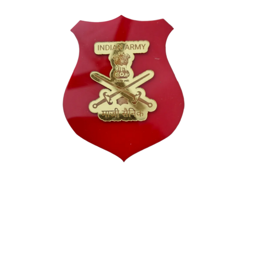 Indian Army Ex-Serviceman Acrylic Shield Badge - Color: Red And Gold-Tone