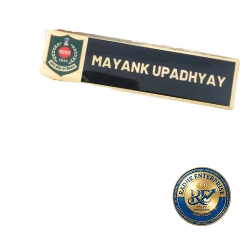 Madhya Pradesh Forest Department Metal Name Plate With Pin - Color: Black