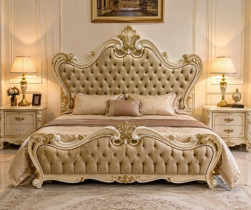 Teak Wood Baroque King Size Bed - Assembly: No Assembly Required