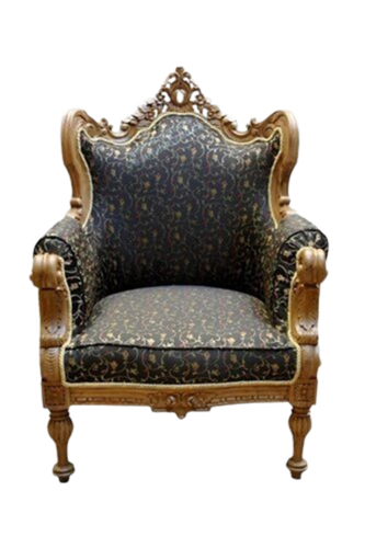 Charcoal Grey Teak Wood Victorian Baroque Sofa Chair