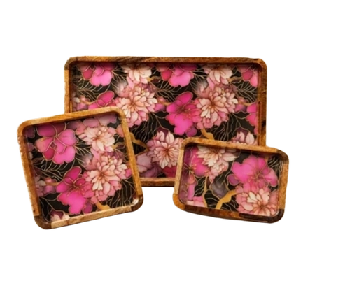 Mangowood Printed Tray Set Of 3 - Color: Multicolor