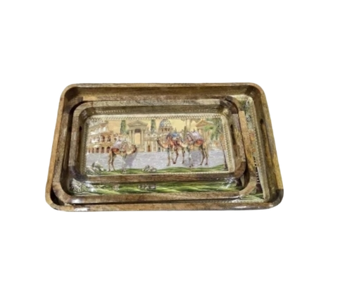 Mangowood Rectangle Curve Serving Tray Set Of 3