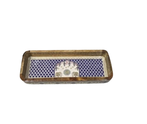 Rectangular Decorative Mango Wood Serving Curve Tray 5X13 - Color: Brown