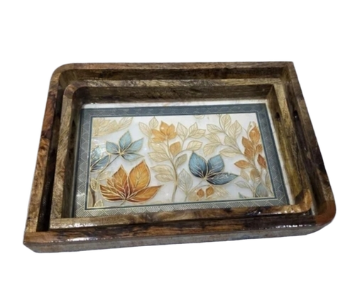 Set Of 2 Decorative Mangowood Serving Trays 2 Pc Half Curve - Color: Brown