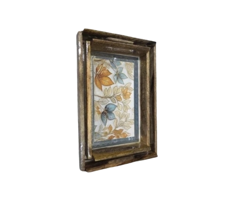 Set Of 2 Decorative Mangowood Serving Trays - Color: Multicolor