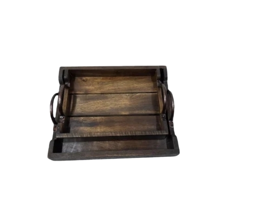 Set Of 2 Rustic Mango Wood Antique Trays - Color: Brown