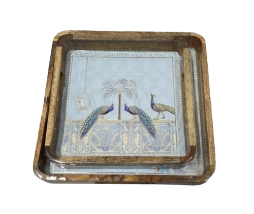 Set Of Two Square Mango Wood Serving Trays - Color: Brown