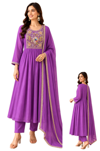 Designer Kurti Pant Dupatta Set - Design: Solid Colors