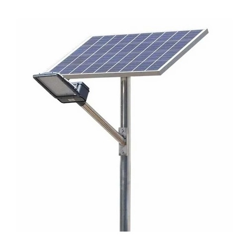 Solar Outdoor Street Light - Metal & Plastic Gray & Blue 80W Mono Crystal Panel | Automatic Dusk to Dawn Sensor High Efficiency Cool White LED