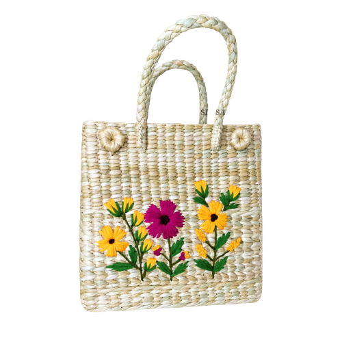 Premium Embroidered Natural Kauna Basket - Natural Kauna, Oval Shape, Earthy Tone, With Handles, Eco-Friendly Return Gifts