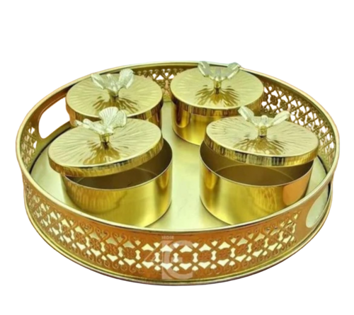 10 Inch Metal Decorative Tray With Jar