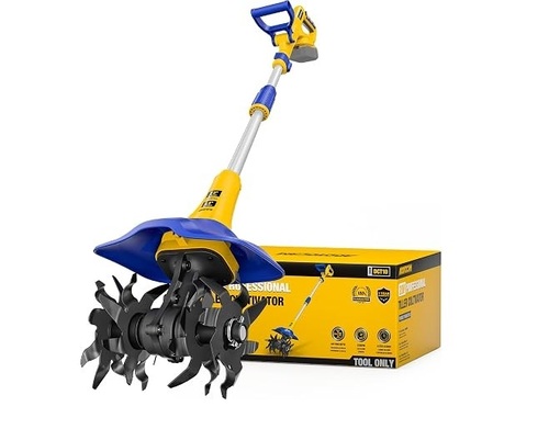 Electric Tiller For Gardening Compatible With Dewalt 20V Battery - Color: Yellow