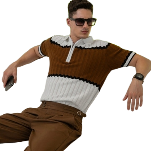 Mens T Shirts - Color: Brown & White