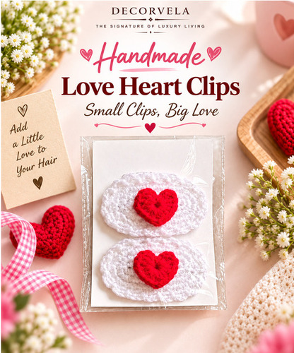 Handmade Love Heart Clips - Color: White & Red