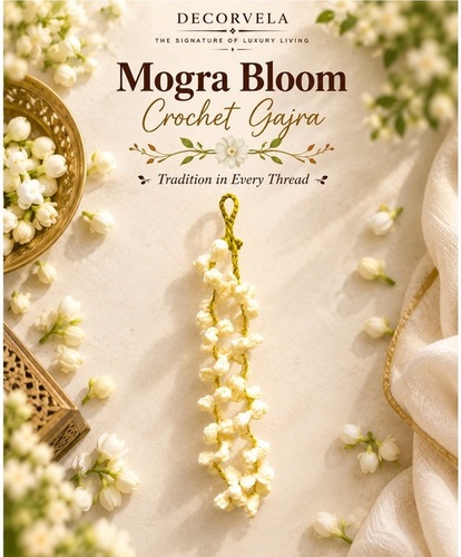 Mogra Bloom Crochet Gajra - Color: Cream White & Olive Green