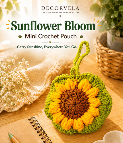 Sunflower Bloom Mini Crochet Pouch - Color: Lime Green