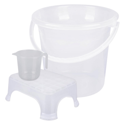 Plastic Bucket With Mug & Stool