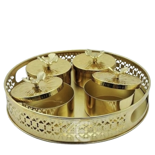 Metal Decorative Tray With Jar