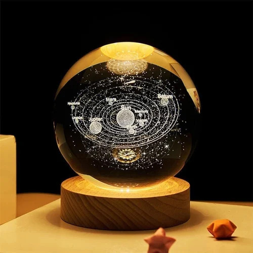 3D Solar System Crystal Ball Led Night Lamp - Color: Warm White