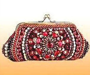 Maroon-White Ladies Beaded Hand Purse