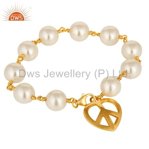 Gold Plated 925 Sterling Silver Natural Pearl Gemstone Bracelet