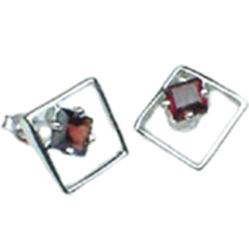 Garnet Quartz Studded Silver Earrings