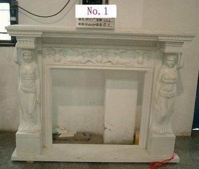Decorative Carved White Granite Fire Place