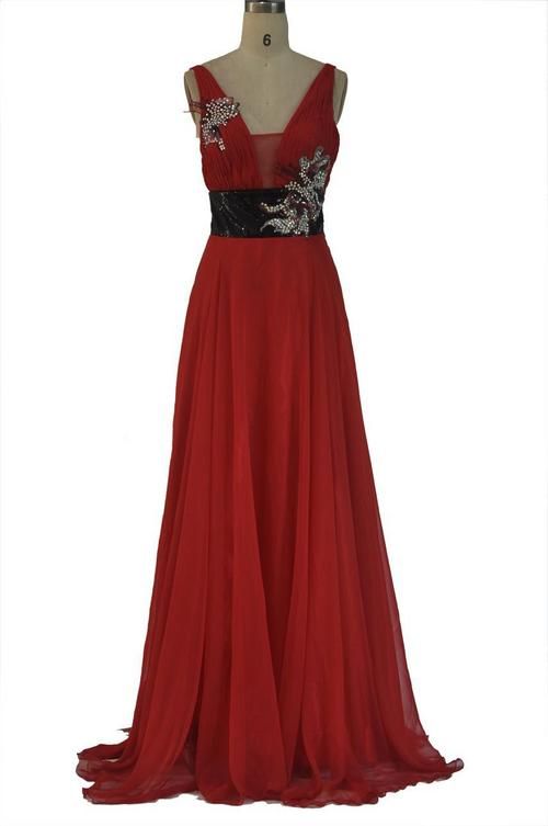 Red Color Evening Dress  Decoration Material: Beads