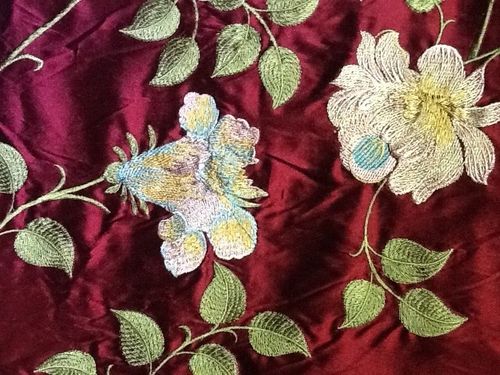Embroidered Doupion Silk