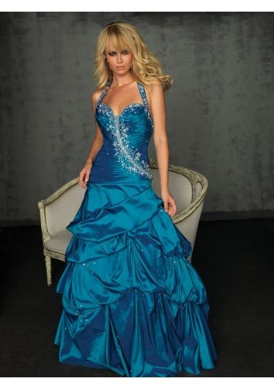 Taffeta Strapless Beaded Rouched Empire Bodice 