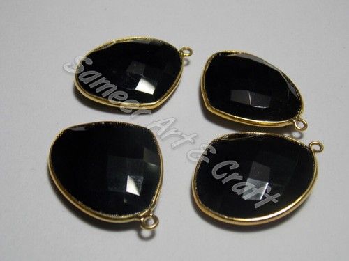 Black Onyx Topaz Bezel Connector With Gold and Silver Plated