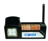 Wooden Table Top With Clock And Pen