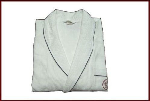 Waffle Tuxedo Style Bathrobe With Embroidery Logo And Piping