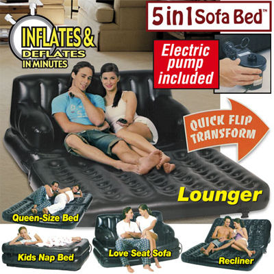 Inflatable Sofa Bed - 0.4mm EN71 PVC, Queen Size 80"x60"x7", Luxurious Lounger & Relaxed Recliner, Sleek Black Design with AC Electric Pump, Repair Kit & Carry Bag