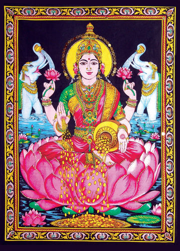 Indian God Diwali Pooja Laxmi Painting Poster With Framed Size: 40  X 30 Inch