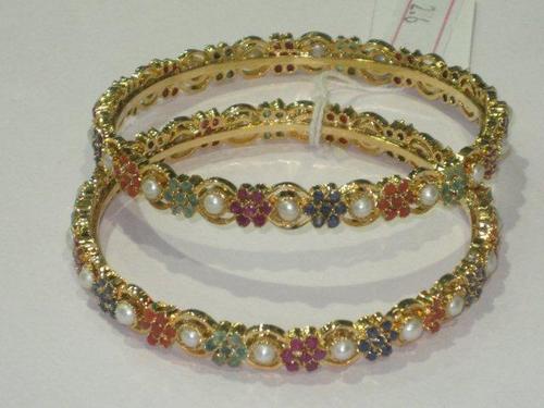 Gold Plated Silver Precious Stone Bangle Set