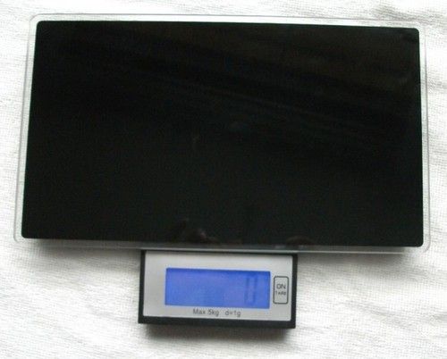 Kitchen Weighing Scale - Plastic Body, 24x14x2cm | 5kg Capacity, Blue Back-Light LCD, Tare & Clock Function, Touch-Button