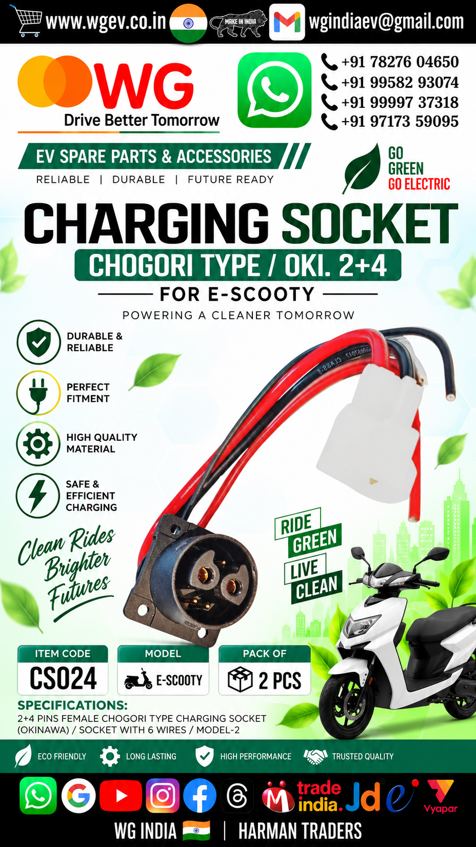E-Scooty Chogori Type Oki. 2+4 6 Wires-2 Charging Socket - Application: Electric Scooter