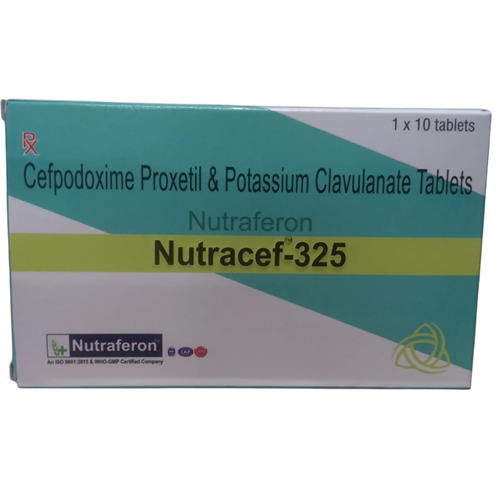 Nutraferon Nutracef 325mg Tablet - Dual Action Antibiotic | Effective Against Bacterial Infections, Includes Beta-lactamase Inhibitor, Storage: Cool Dry Place