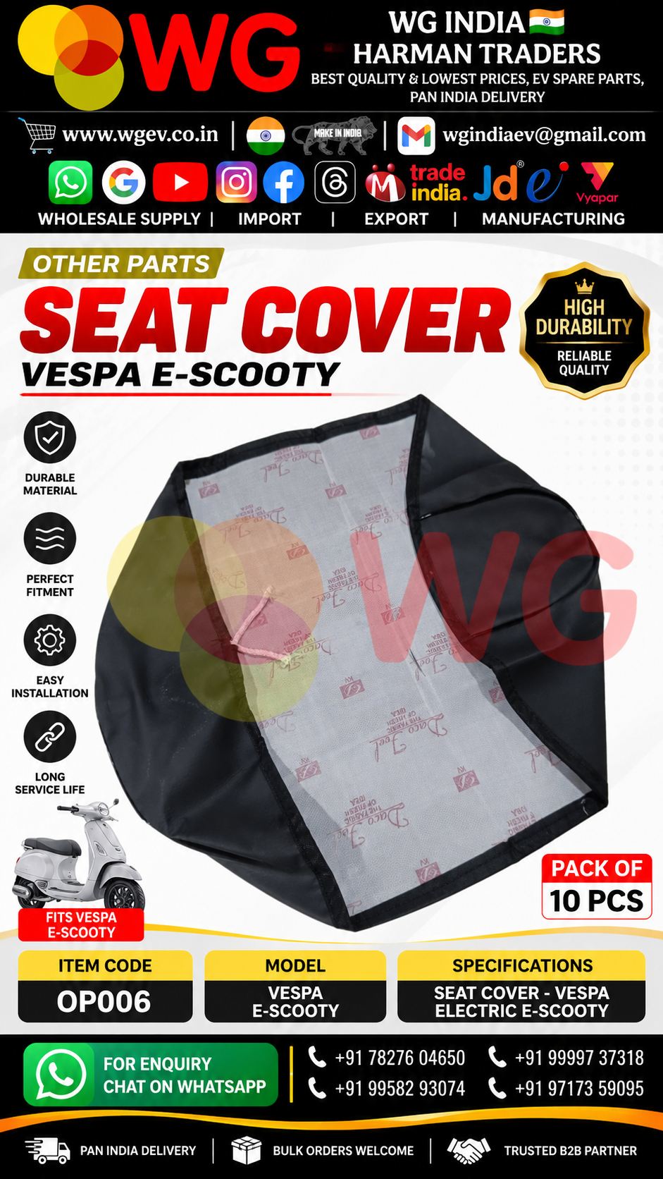 Vespa Electric E-Scooty Seat Cover - Color: Black
