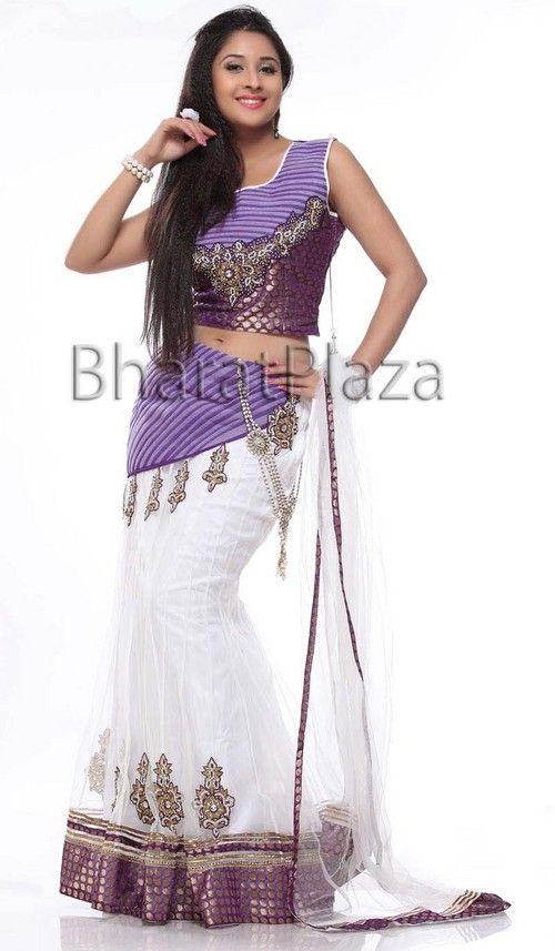 Charming White And Purple Lehenga Choli