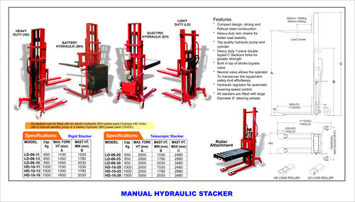 Manual Hydraulic Stacker - Heavy-Duty Steel Frame, Ideal for Stacking and Loading Goods, Versatile Drum Handling Attachments