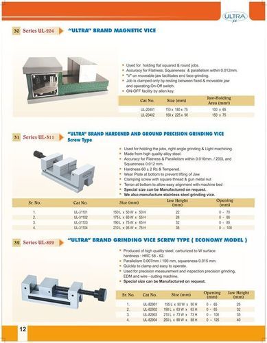 Grinding Vice - Alloy Steel, Precision Accuracy ±0.005mm/100mm | Hardened Clamping Screw, Wear Plate for Stability