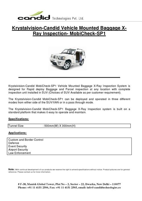 Vehicle Mounted Baggage X-Ray Scanner- Mobicheck-Sp1