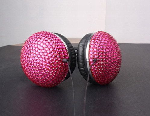 Hot Pink Crystal Rhinestone Headphones