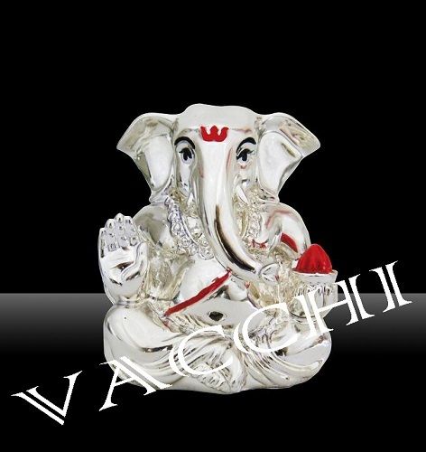 Silver Plated Appu Ganesha Idol - 3 inches Tall, Pure Silver Plating, Glossy Finish, Anti-Tarnish Coating, Exquisite Artistry and Lightweight Design